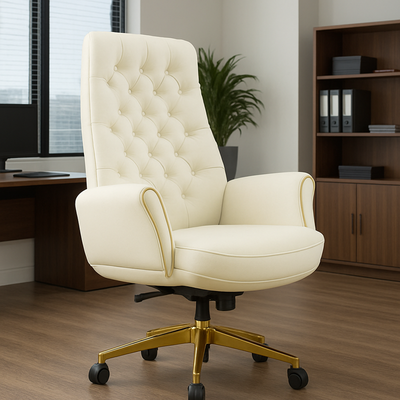 High Back Boss Office Chair in White Leather